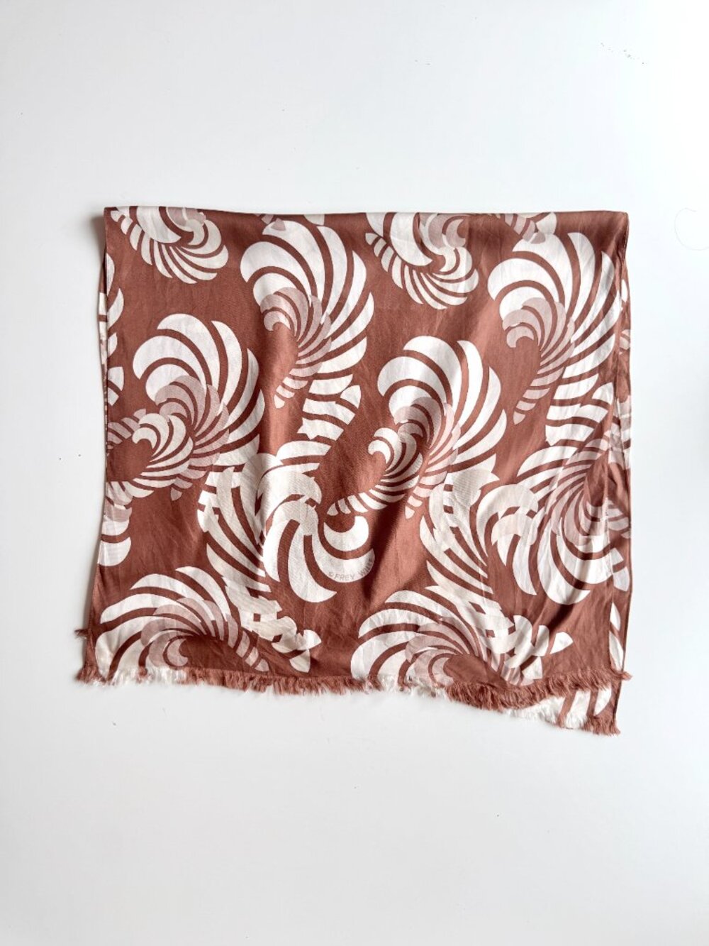 FREY WILLE Brown Ivory Sphinx Motif Silk Twill 69" x 20" Large Scarf Shawl